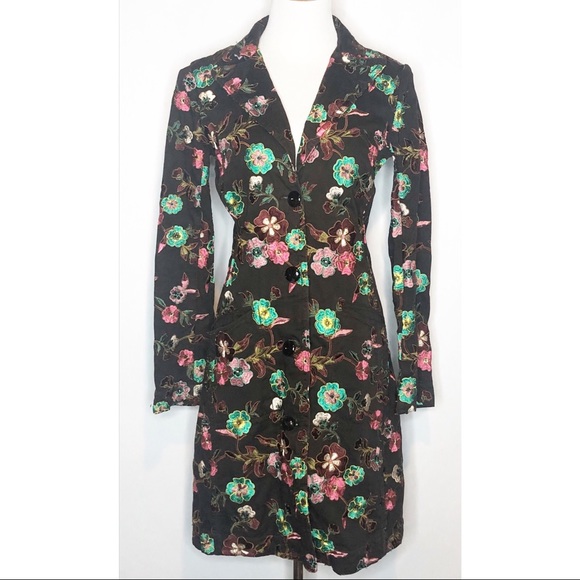Last Chance Johnny Was Floral Embroidered Trench Coat XS Brown - Picture 3 of 13